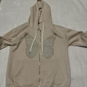 SHEIN Beige Butterfly Hoodie Jacket
